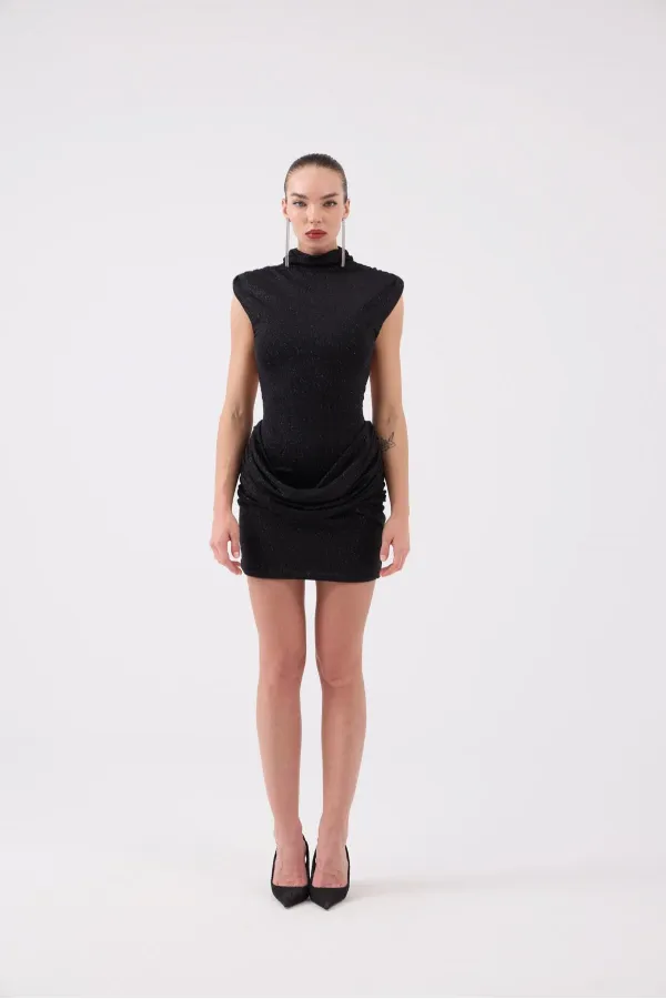 Backless Glittery Mini Judy Dress, Black