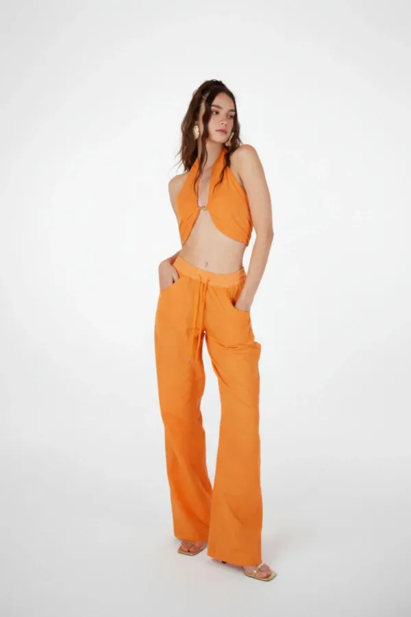 Pantalon taille haute orange