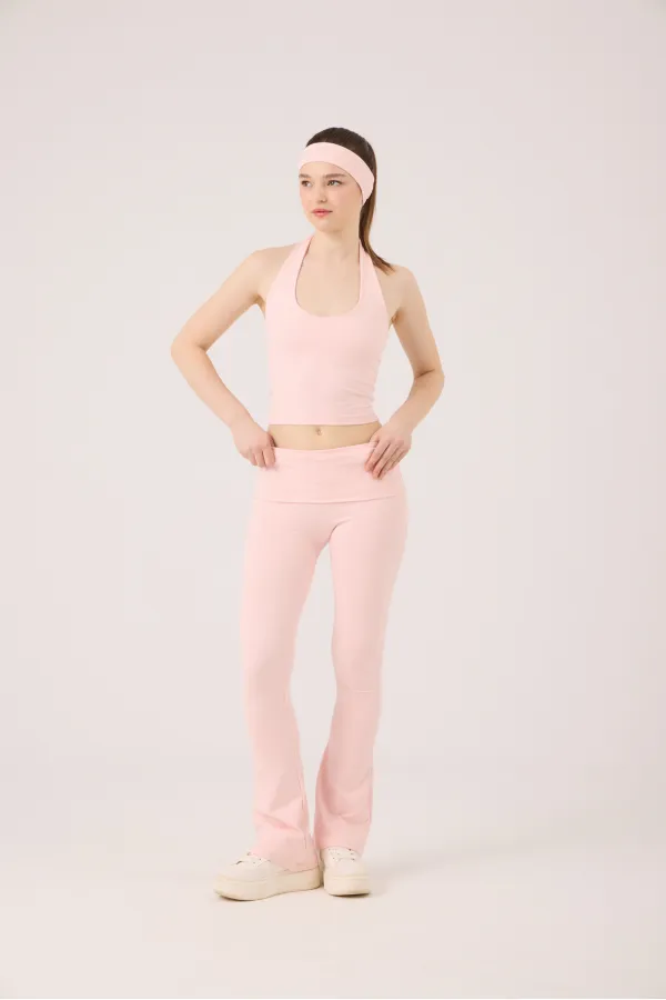 Ellen Flare Leggings with Waistband, Pink