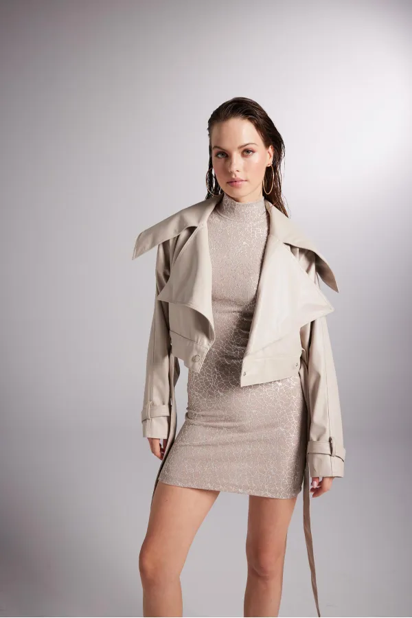 Veste en cuir beige Neeko