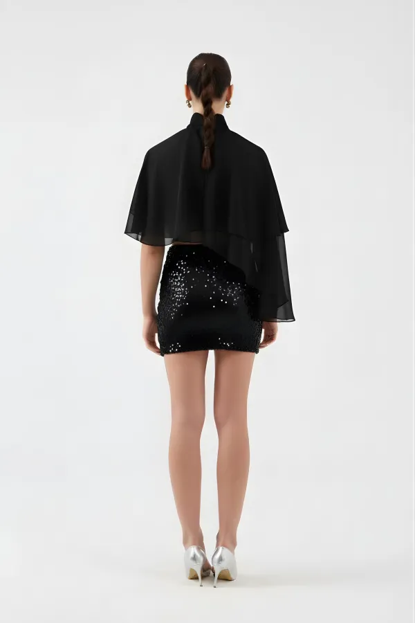 Payetli Mini Harley Etek Siyah