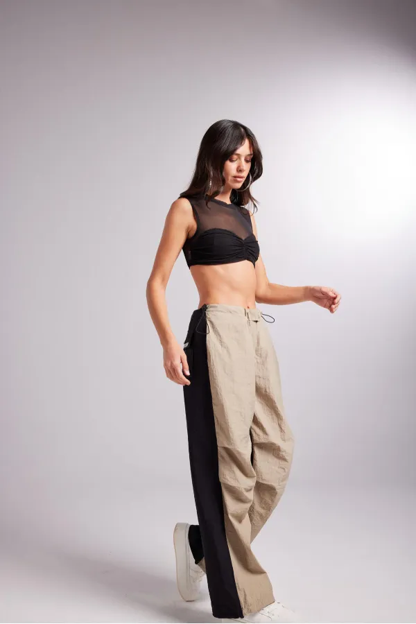 Bicolor Parachute Pantolon Bej