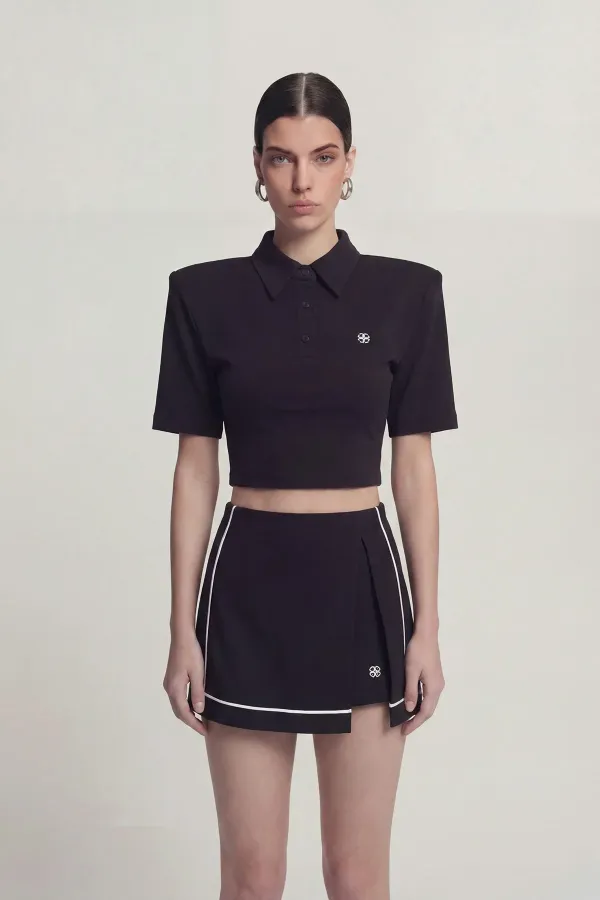 Vatkalı Polo Yaka Carolyn T-Shirt Siyah Vatkalı Polo Yaka Carolyn T-Shirt Siyah