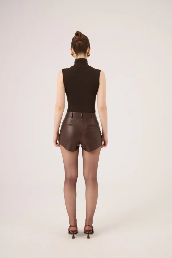 Chemisier sans manches à col roulé Layla en cachemire marron