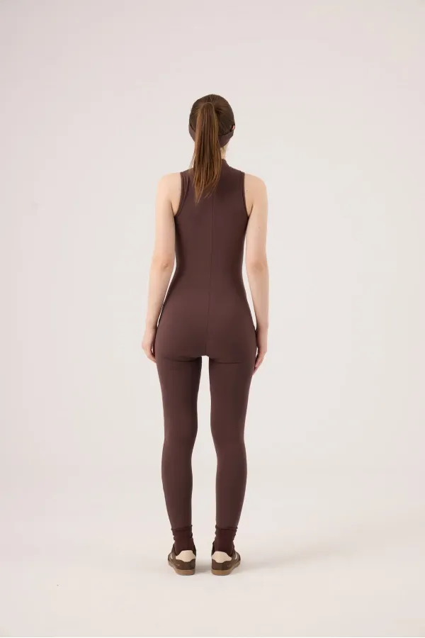 Combinaison de motarde sans manches avec fermeture éclair, marron