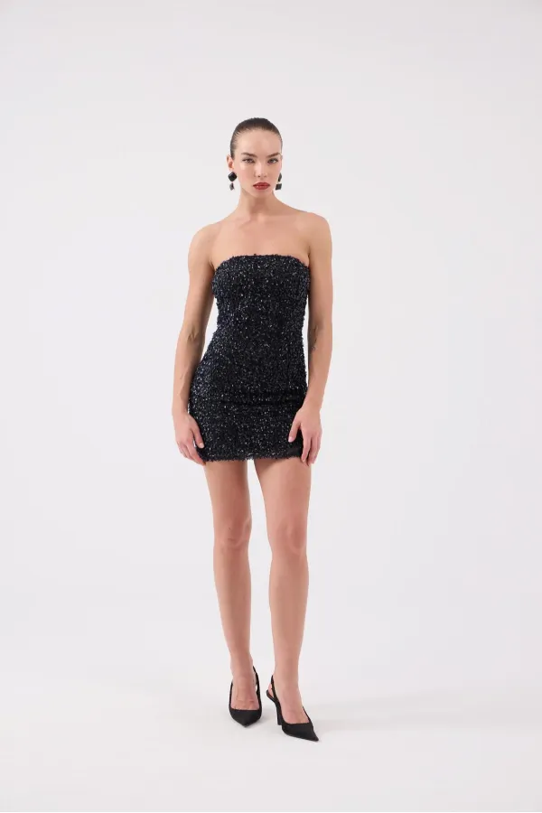 Sequin Strapless Mini Genesis Dress Black