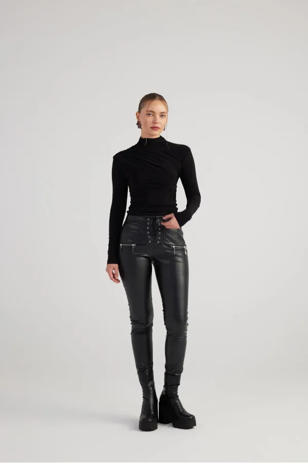 Pantalon en cuir noir Gina