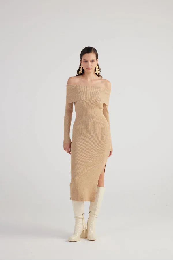 Tilda Triko Elbise Bej