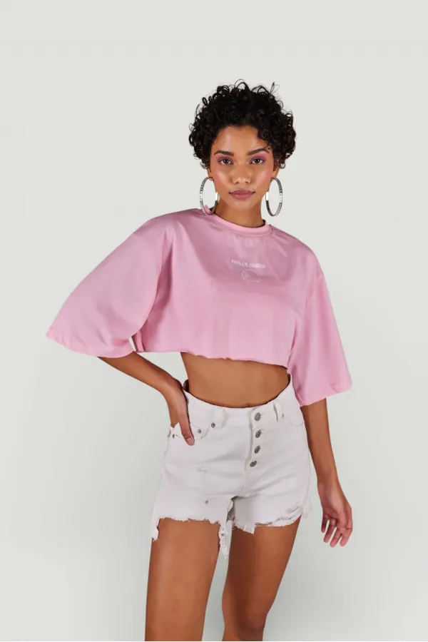 Holly Crop Tshirt Pembe