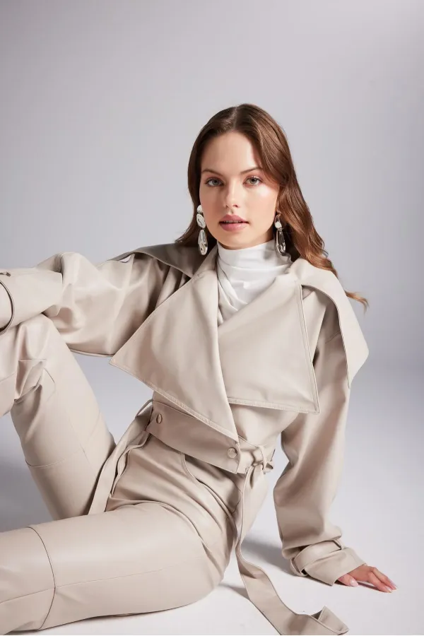 Veste en cuir beige Neeko