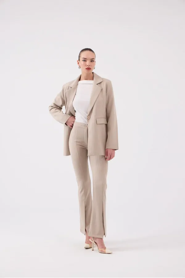 Veste blazer rayée beige