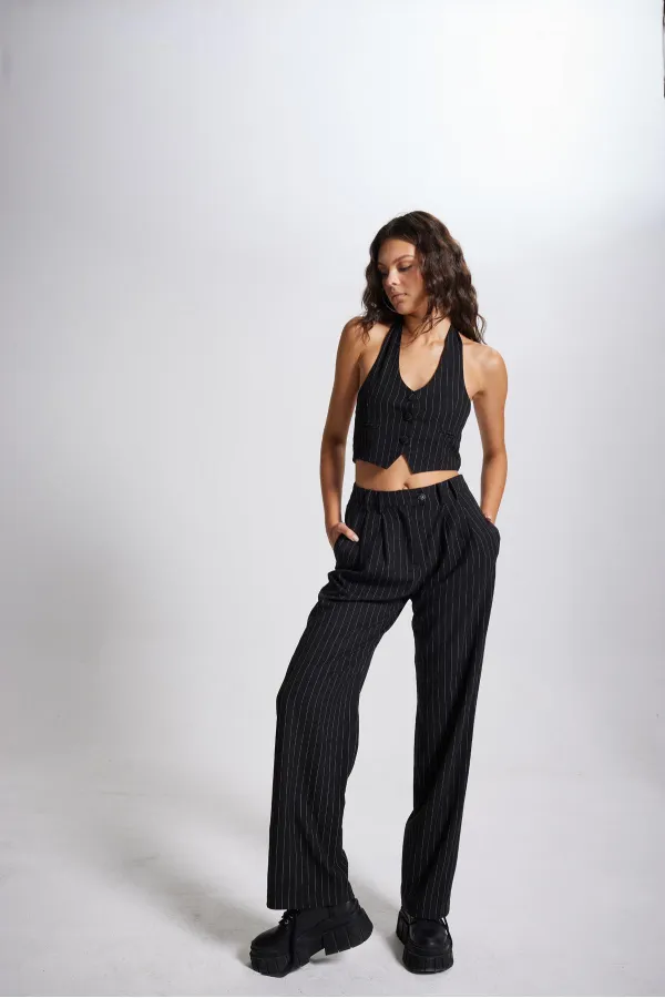 Striped Pantolon Siyah