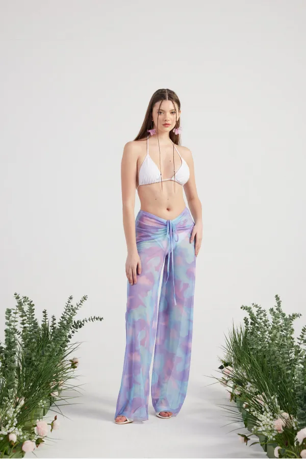 Shirred Pareo Pantolon Lila