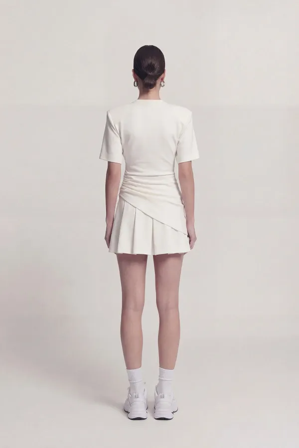 Demie T-shirt with Gathered Detail and Padded Shoulders, White Demie T-shirt with Gathered Detail and Padded Shoulders, White