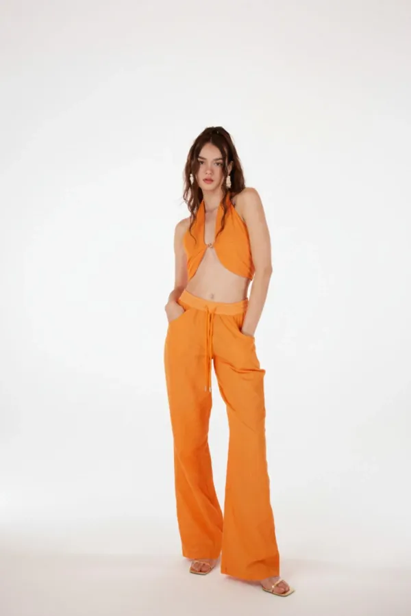 Pantalon taille haute orange