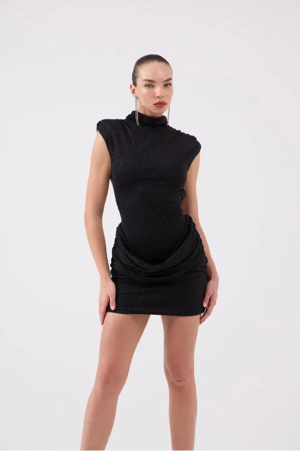 Backless Glittery Mini Judy Dress, Black
