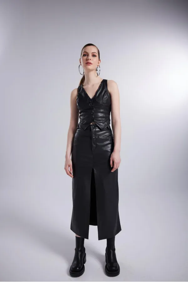 Hera Deri Etek Siyah