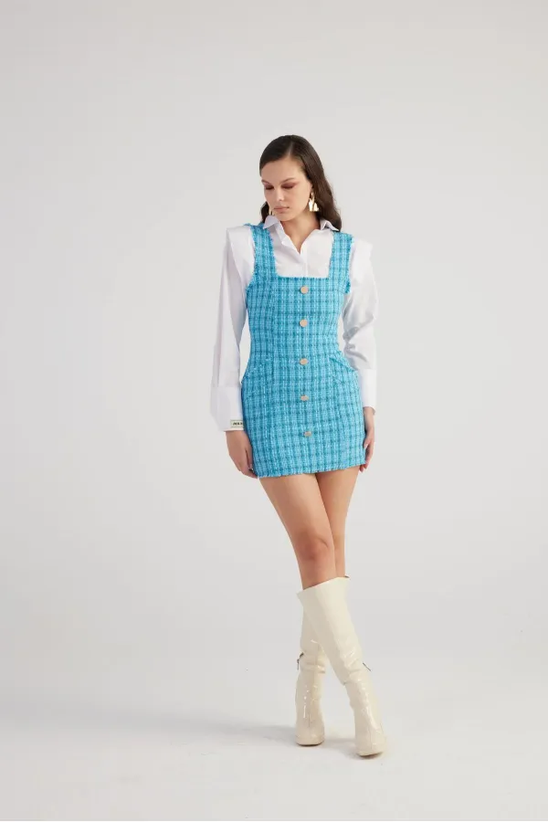 Tweed Elbise Mavi