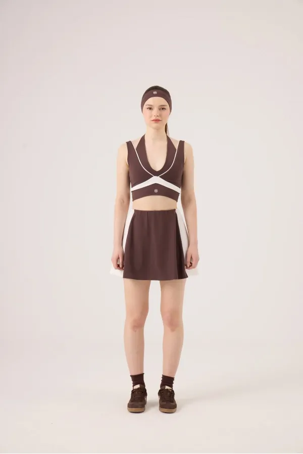 Jupe courte Stella taille haute couleur café