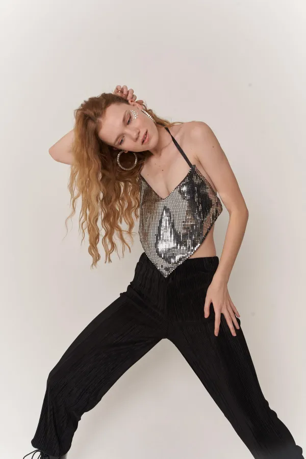 Glammy Üçgen Crop Gri