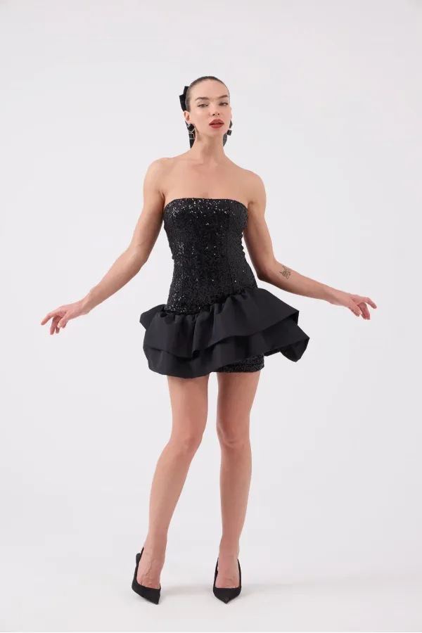 Sequined Mini Francesca Dress Black