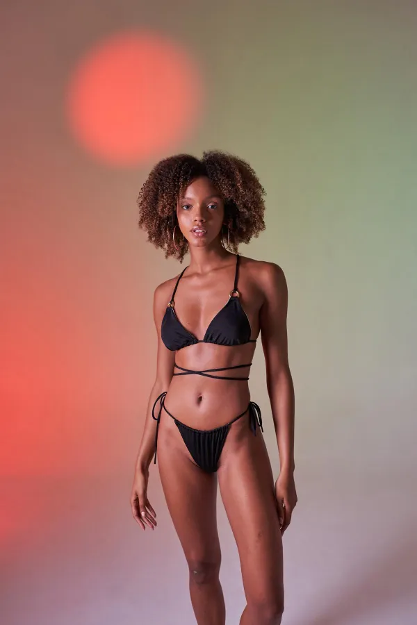 Bağcıklı U Kesim Brezilya Model Slim Delphi Bikini Altı Siyah