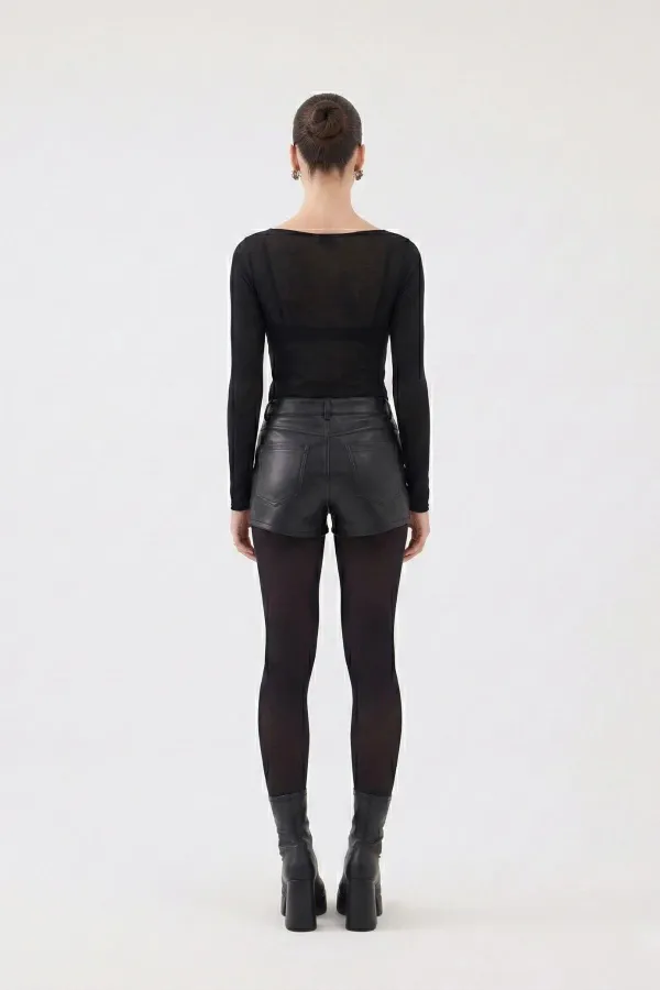 Short en cuir noir Meghan taille haute mini