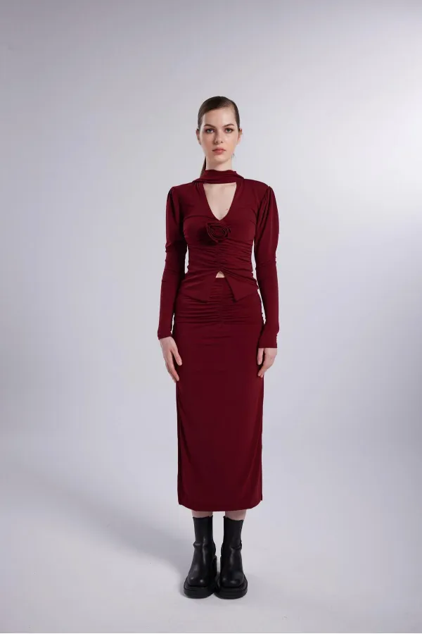 Chemisier Serre rouge bordeaux