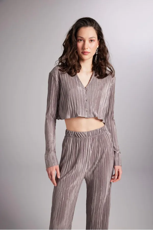 Comfy Crop Gömlek Vizon