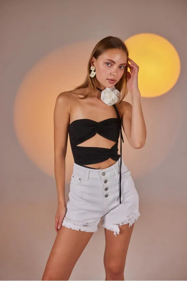 Distressed Jean Shorts White