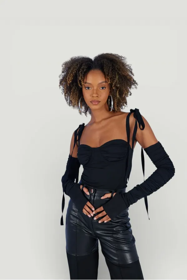 Ribbon Bodysuit Black