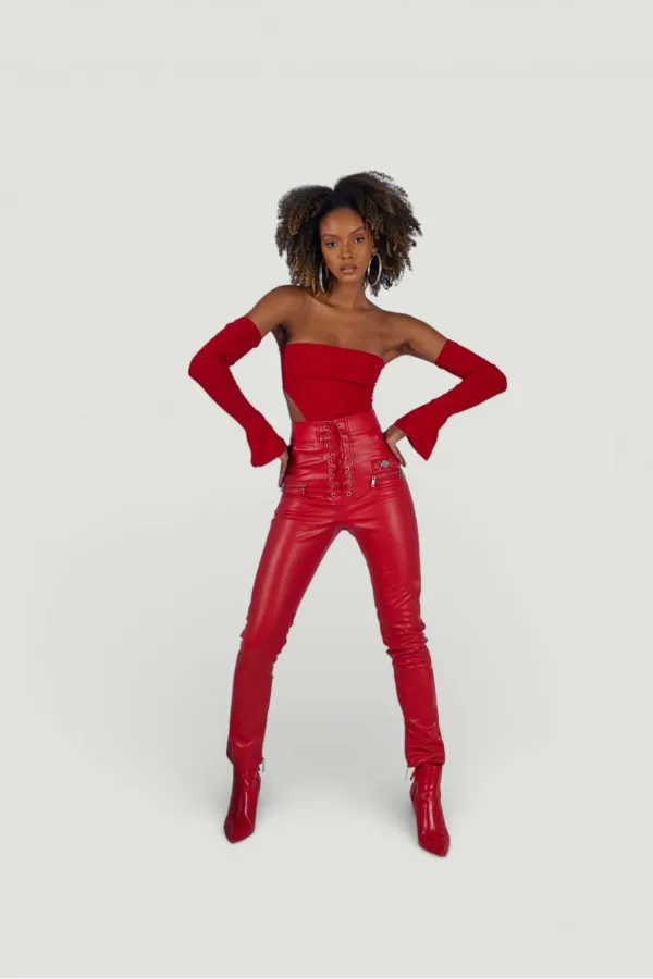 Pantalon en cuir rouge Rebel