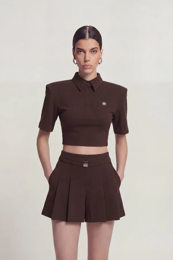 Short Alexia plissé taille haute avec ceinture, marron café Short Alexia plissé taille haute avec ceinture, marron café