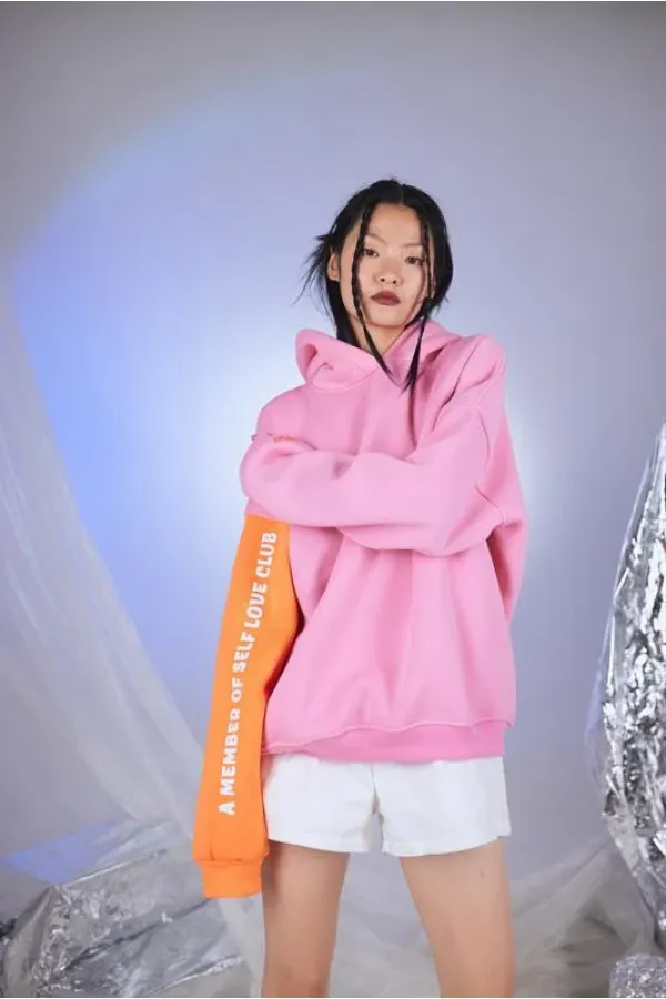 Kadın Pembe Oversize Baskılı Kapüşonlu Lenora Sweatshirt