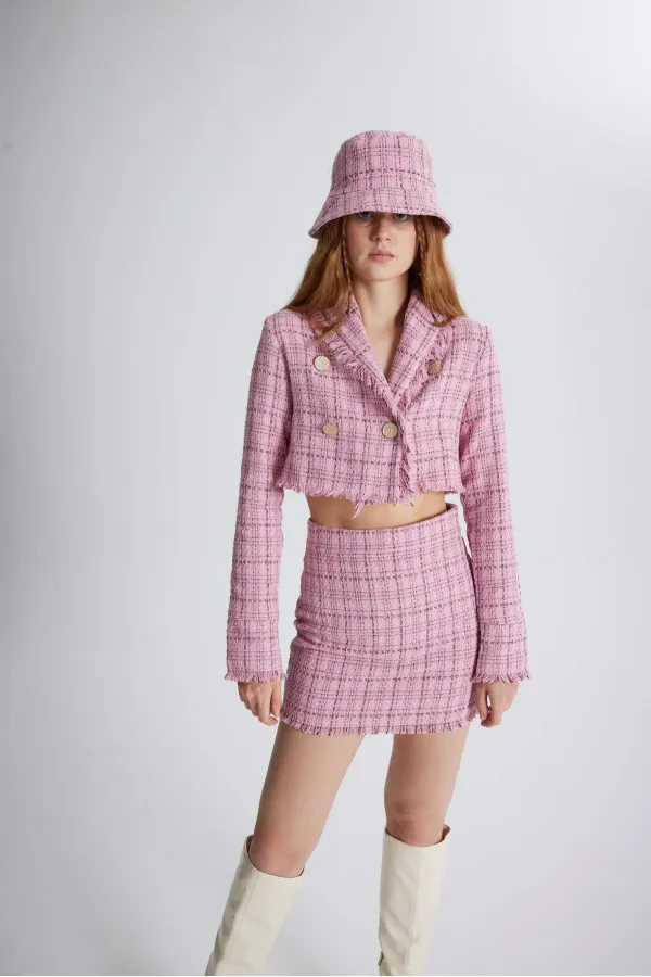 Tweed Fabric Crop Jacket Pink
