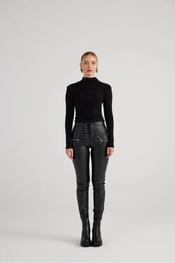 Pantalon en cuir noir Gina