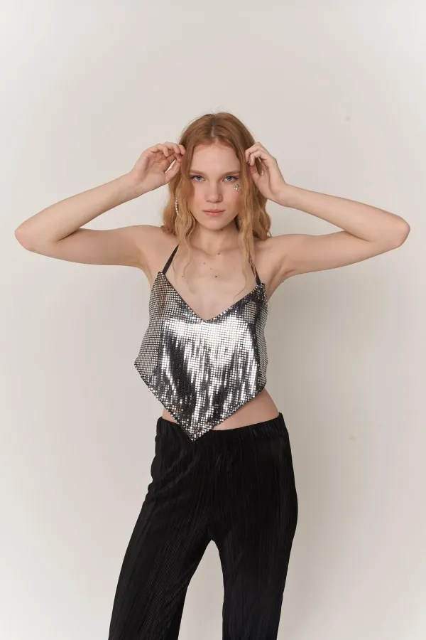 Glammy Üçgen Crop Gri