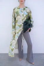 LONG SATIN TUNIC WITH FRONT SLIT