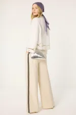 PANTS WITH STONE-EMBELLISHED STRIP DETAIL