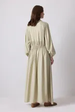 BELİ BÜZGÜLÜ OVERSIZE ELBİSE