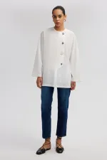 ASYMMETRICAL CUT SHIRT WITH BUTTON DETAIL ASYMMETRICAL CUT SHIRT WITH BUTTON DETAIL