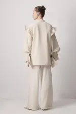LINEN TEXTURED RUFFLED SHIRT