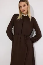 DİK YAKA ŞİFON ELBİSE