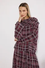 Ensemble 2 pièces en mousseline à carreaux avec col châle