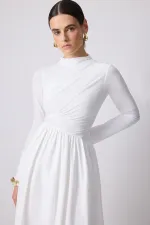 DRAPE DETAYLI ASİMETRİK ELBİSE