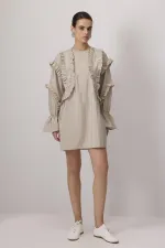 STONE-EMBELLISHED RUFFLED CUPRA TUNIC