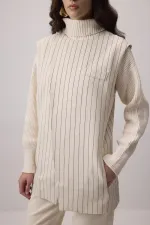 KETEN DOKULU ÇİZGİLİ YELEK