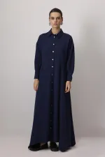 KETEN DOKULU SEDEF DÜĞMELİ ELBİSE