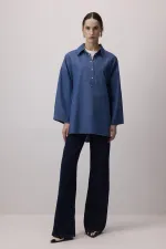 DENIM EFFECT SHIRT COLLAR TUNIC