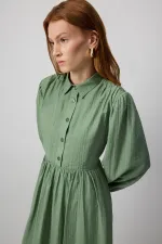 KUŞAKLI GÖMLEK YAKA ELBİSE